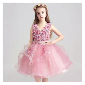 Abito bimba da damigella rosa ricamato 100-150cm