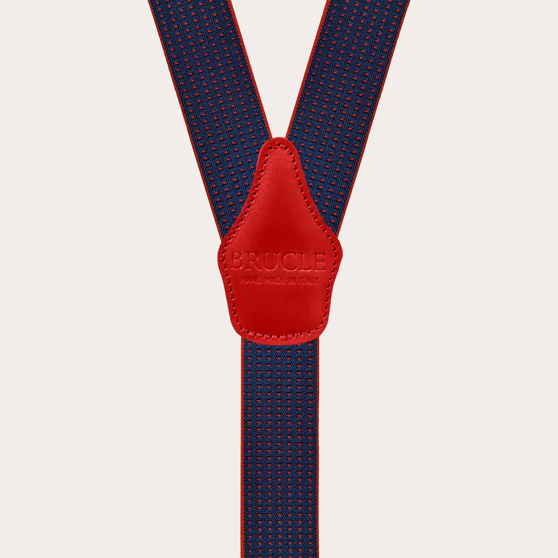 Bretelle a Y elastiche blu con puntaspillo rosso