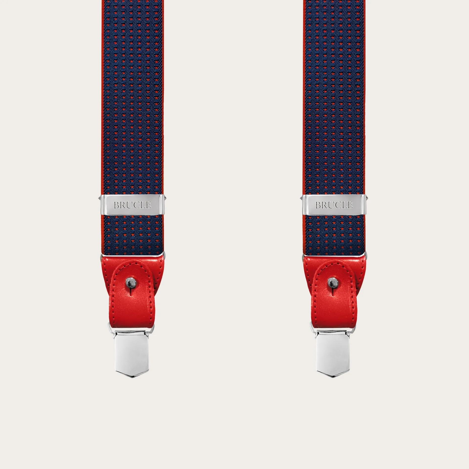 Bretelle a Y elastiche blu con puntaspillo rosso