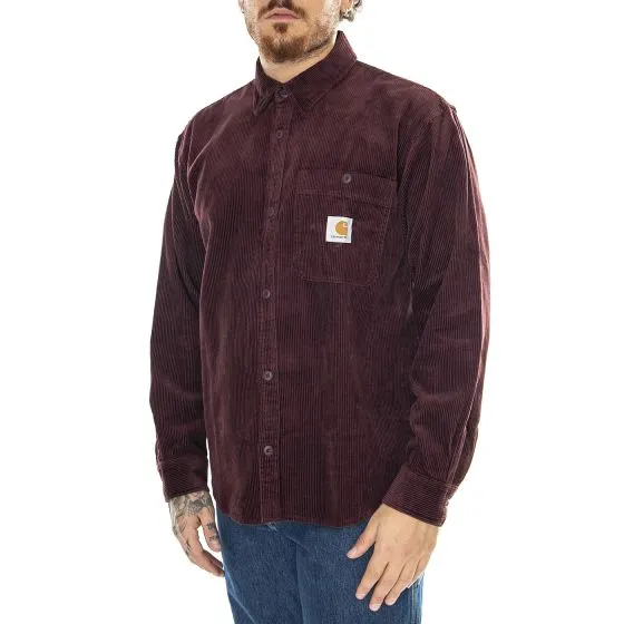 CARHARTT WIP L/S Flint Shirt Amarone /rinsed - Camicia Uomo Bordeaux    
