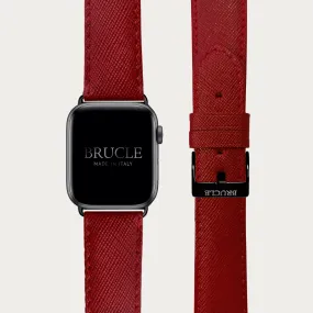 Cinturino rosso in pelle stampa Saffiano per orologio, Apple Watch e Samsung Galaxy Watch