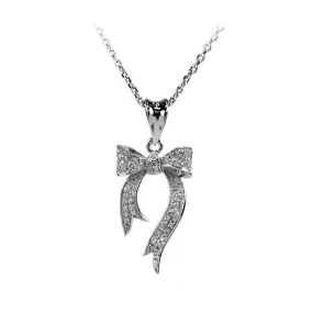 COLLANA FIOCCO IN ARGENTO RODIATO ORO BIANCO 18 KT ZIRCONI TAGLIO BRILLANTE
