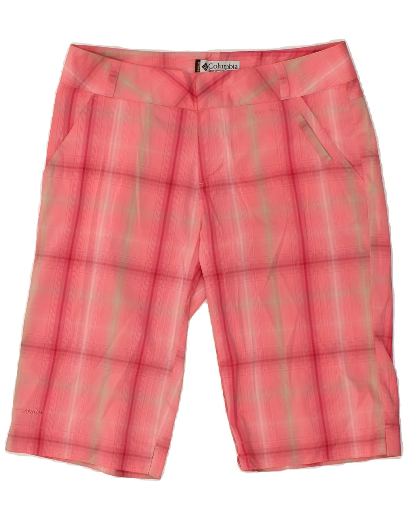 COLUMBIA Womens Bermuda Shorts US 6 Medium W30  Pink Check Polyester