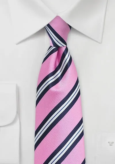 Cravatta rosa righe blu