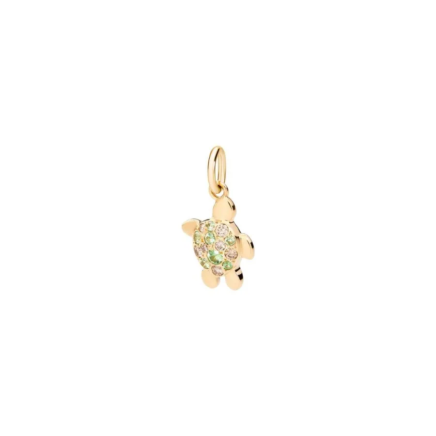 DoDo charm tartaruga marina in oro giallo 18K con 7 diamanti brown (ct 0,08) e 7 tsavoriti (ct 0,10)
