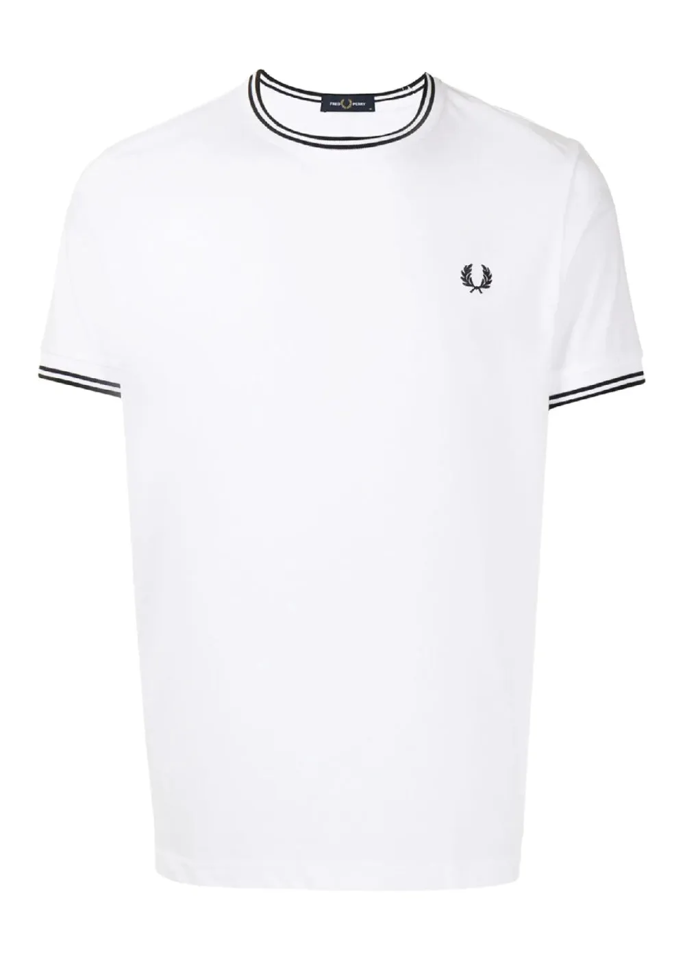 Fred Perry T-shirt Bianca con Bordino in Contrasto