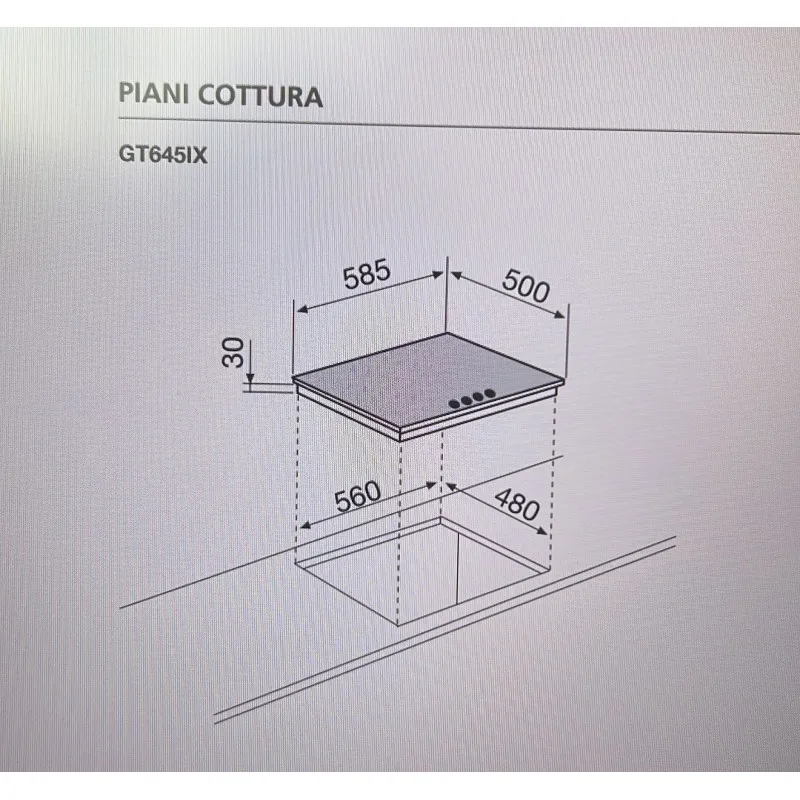 GLEM GT645IX PIANO COTTURA  GAS DA INCASSO ACCIAIO INOSSIDABILE