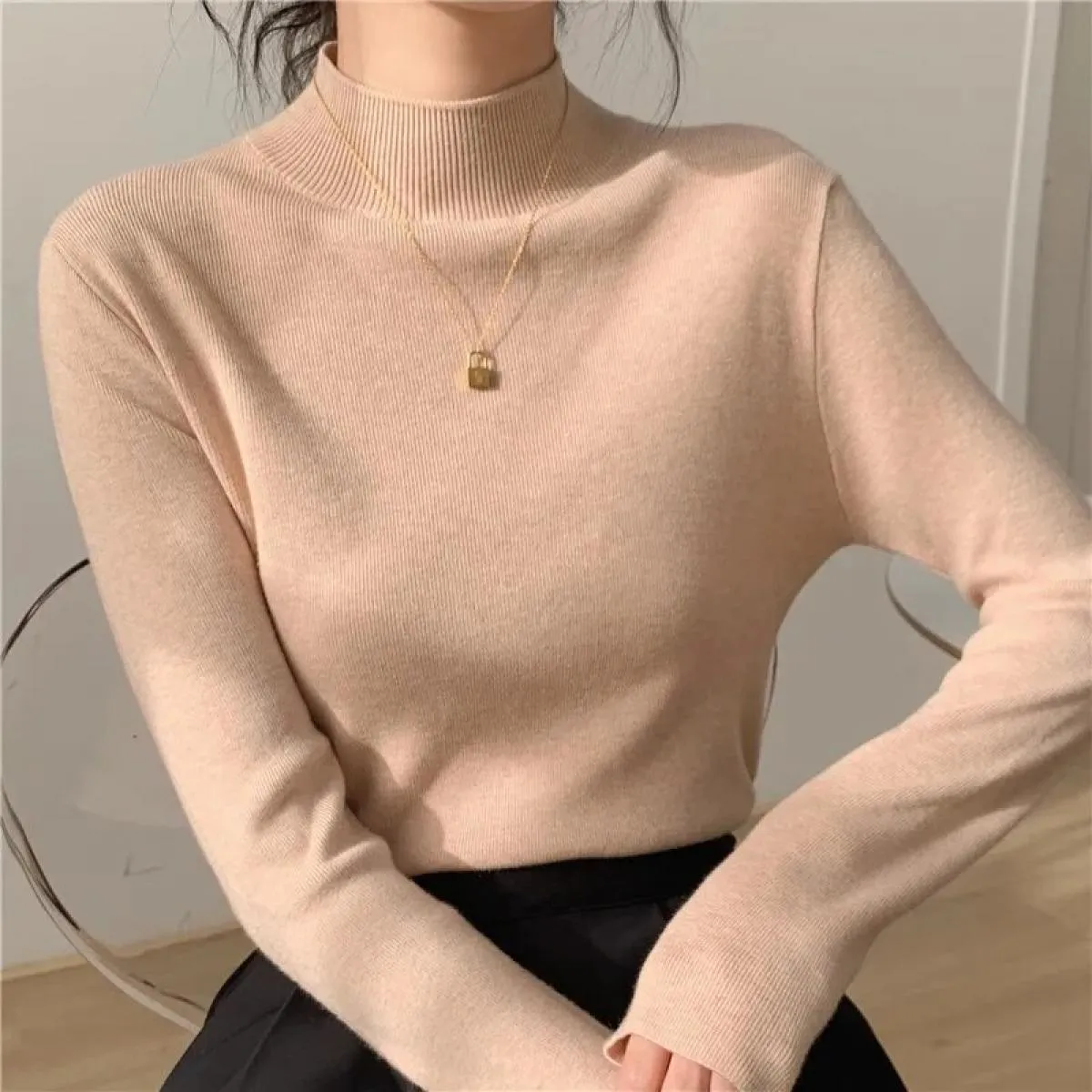 Maglione a mezzo collo alto da donna fondo lavorato a maglia 2023 autunno inverno nuovo maglione caldo pullover