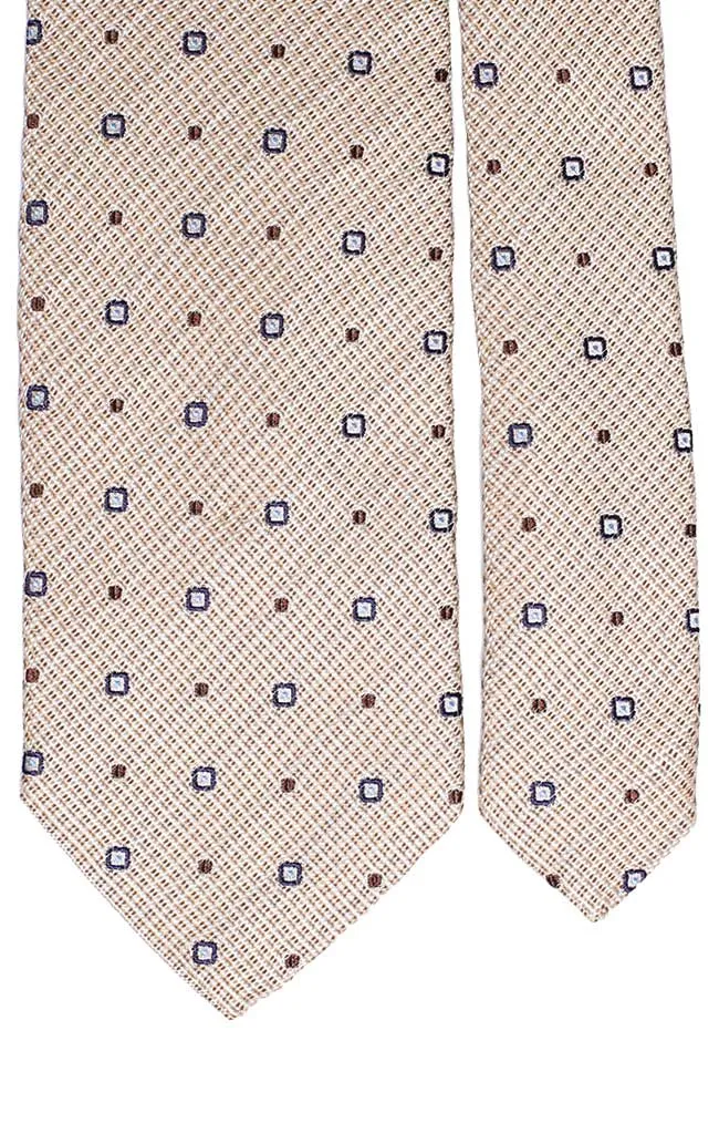 Man White Beige Silk Tie Blue Light Blue Brown Pattern AN4771