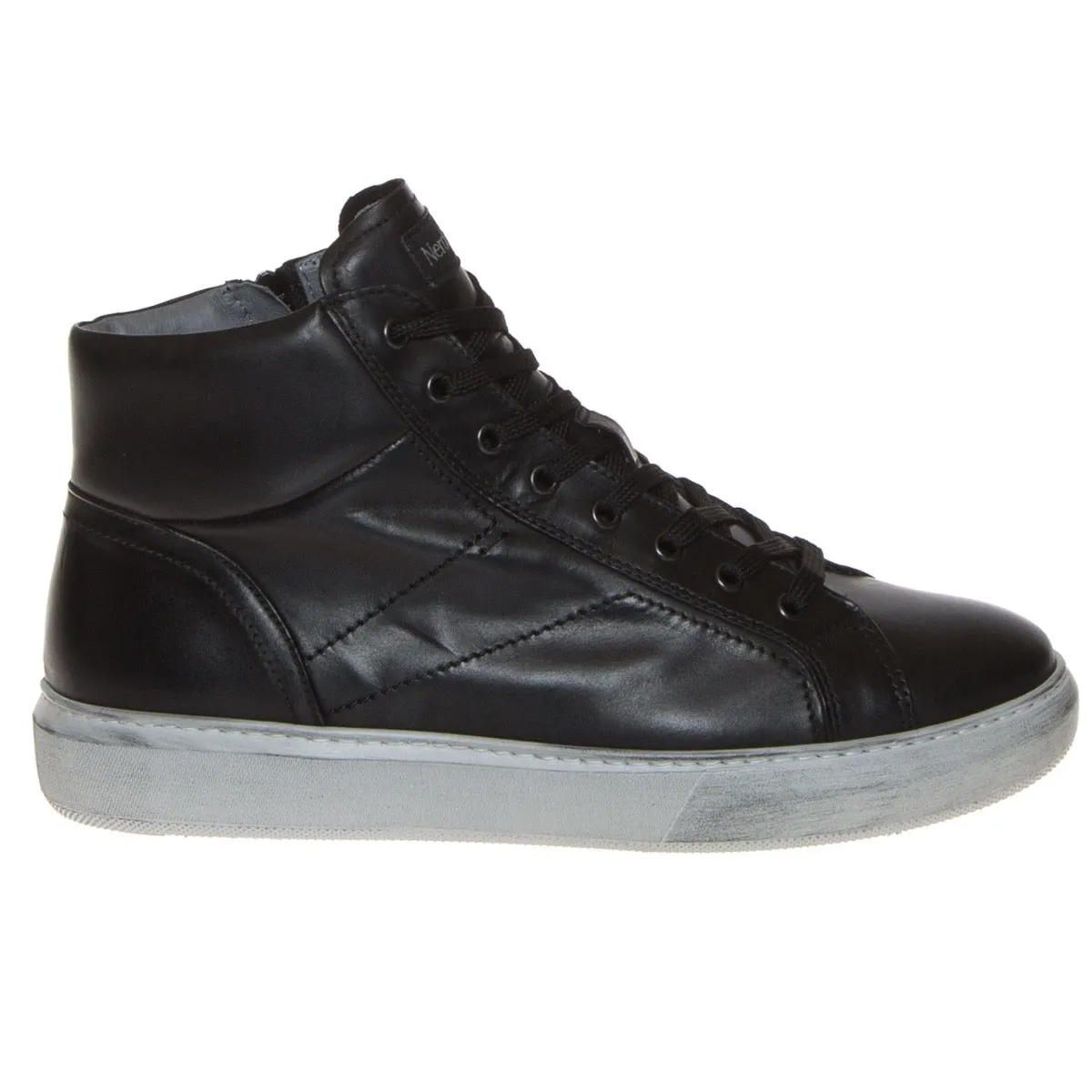 NERO GIARDINI I202581U-100 SNEAKER UOMO MID PELLE NERO  