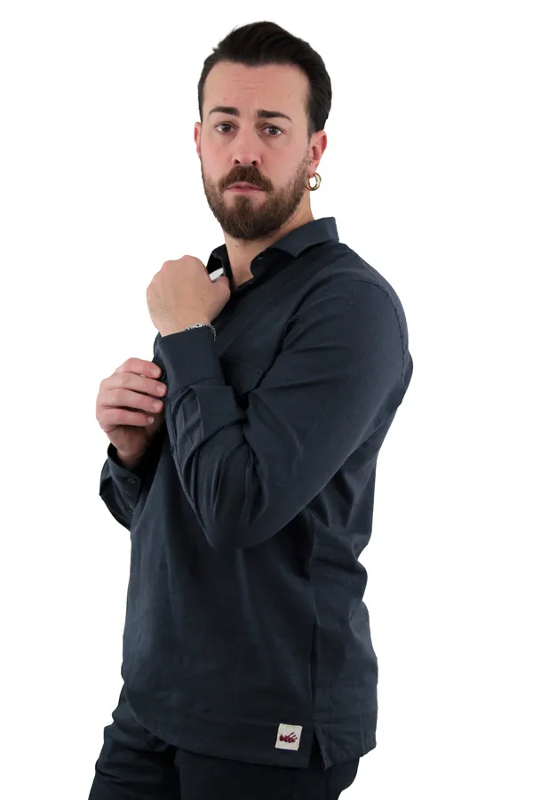 OL POLO CAMICIA DI LINO BLU 