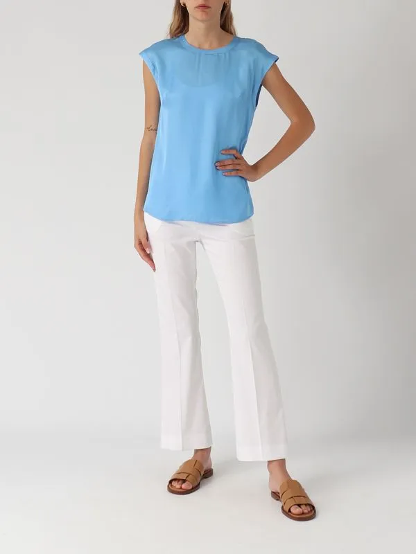 Pantalone donna PT Torino in cotone e seta stretch con doppia piega Bianco