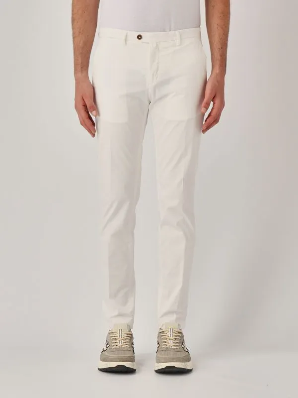 Pantalone uomo Briglia in cotone stretch con piega stirata Bianco