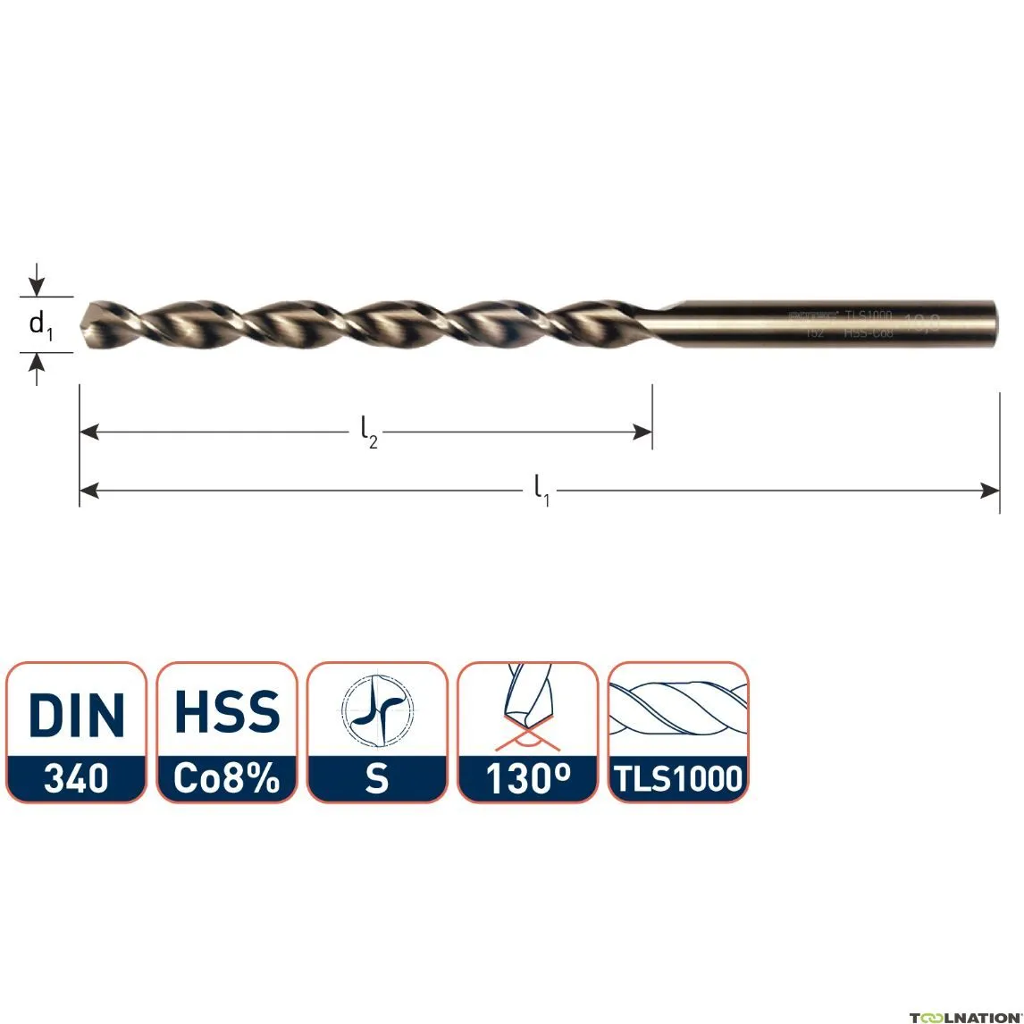 Rotec 152.1250 Punta elicoidale HSS-E, DIN 340, tipo TLS1000, Ø12,5