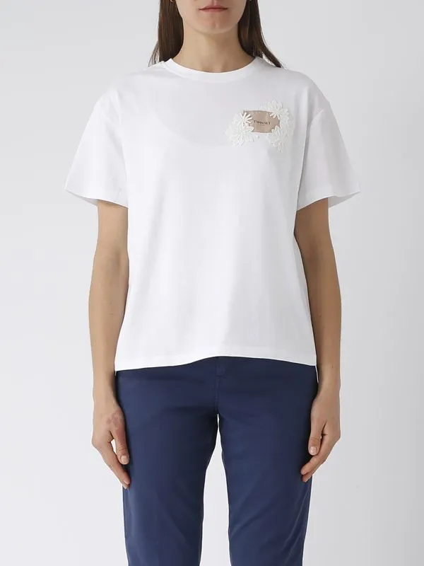 T-shirt donna Twinset in cotone con logo incorniciato Bianco