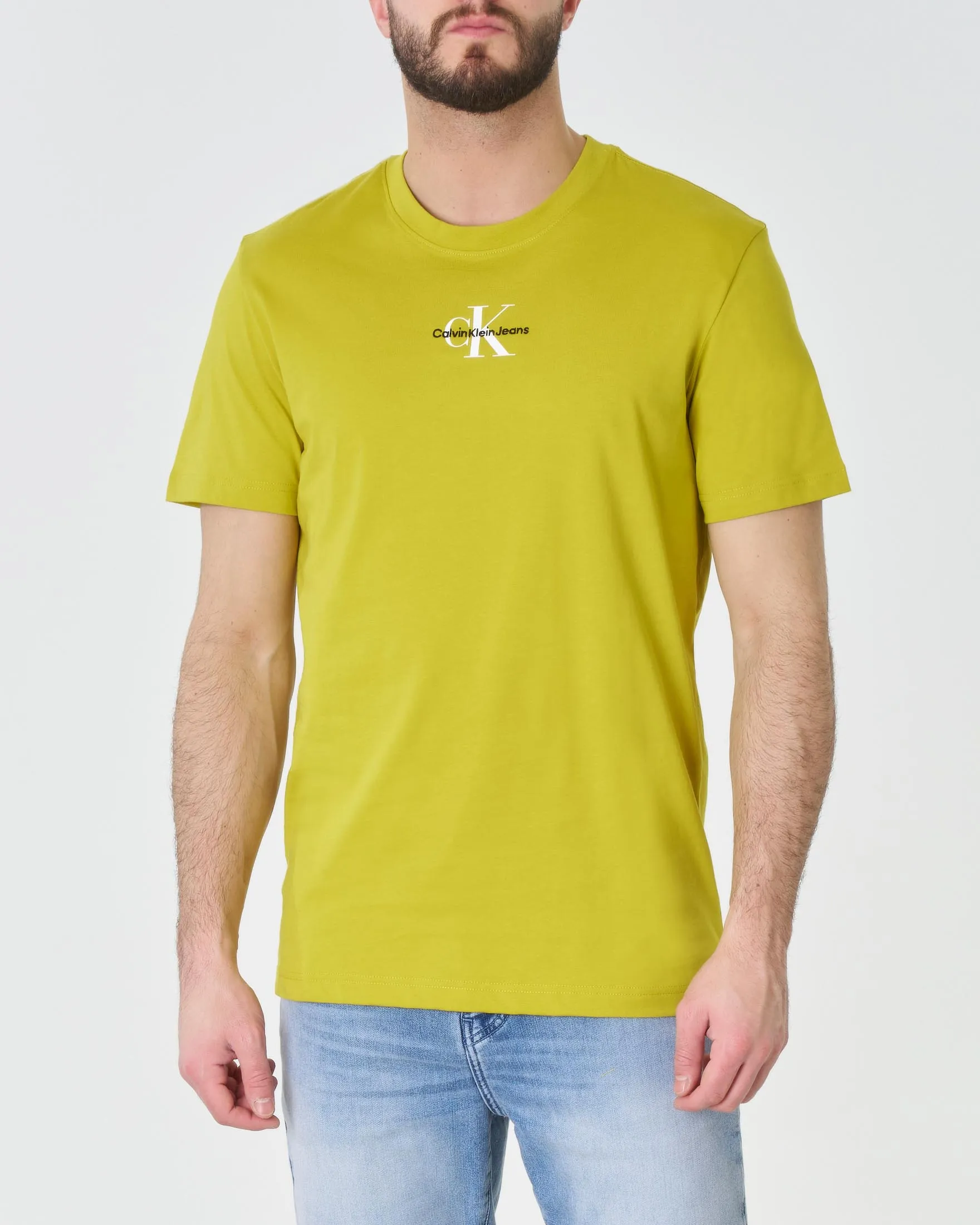 T-shirt gialla in puro cotone con logo monogramma bianco stampato centrale sul petto