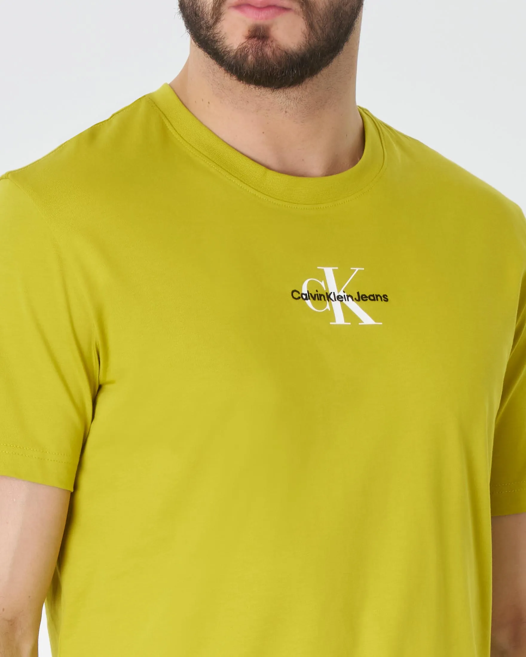 T-shirt gialla in puro cotone con logo monogramma bianco stampato centrale sul petto