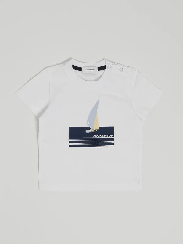 T-shirt neonato Jeckerson in cotone con stampa marittima Bianco