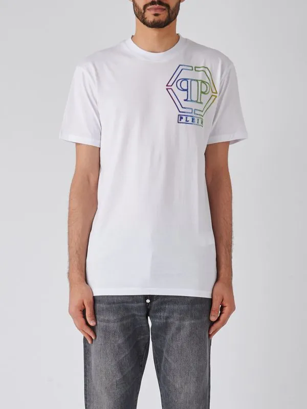 T-shirt uomo Philipp Plein in cotone con logo in strass Bianco