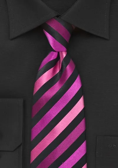 XXL cravatta a righe fantasia rosa scuro alzavola nero